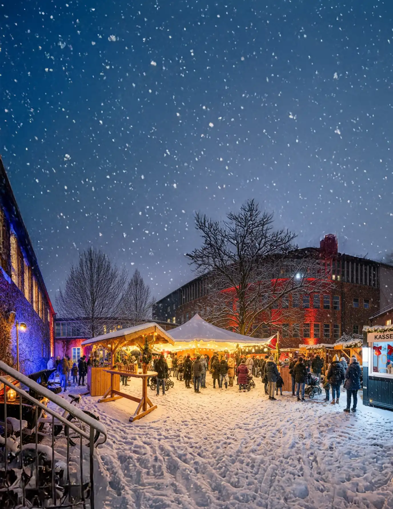 Verschneites Winterdorf für eine Firmenweihnachtsfeier in München